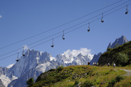 Blick auf den Mont Blanc von Flegere aus. Auf der 10. Etappe der Tour du Mont Blanc
