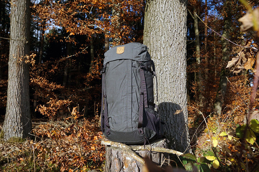 Kaipak 38 Trekkingrucksack auf Baumstamm