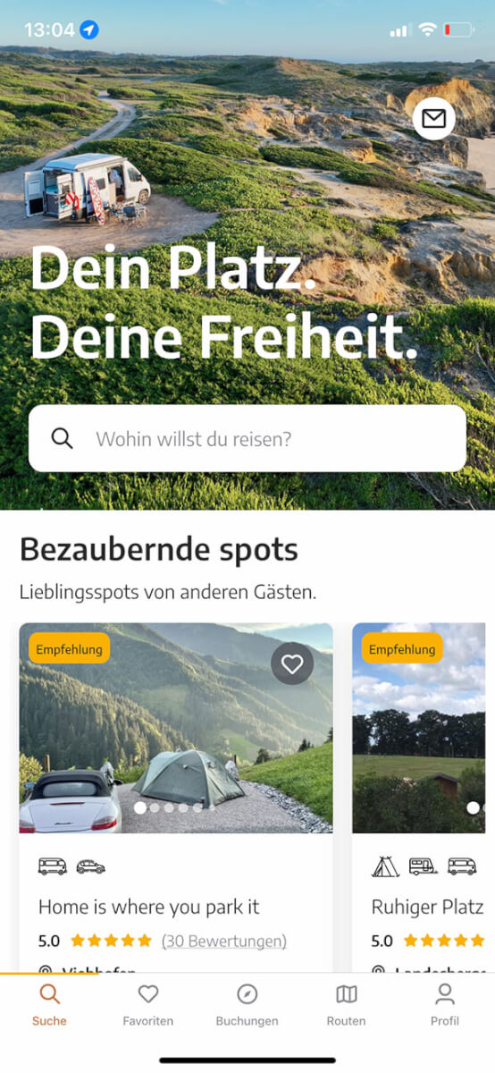 Screenshot Roadsurfer Spot App